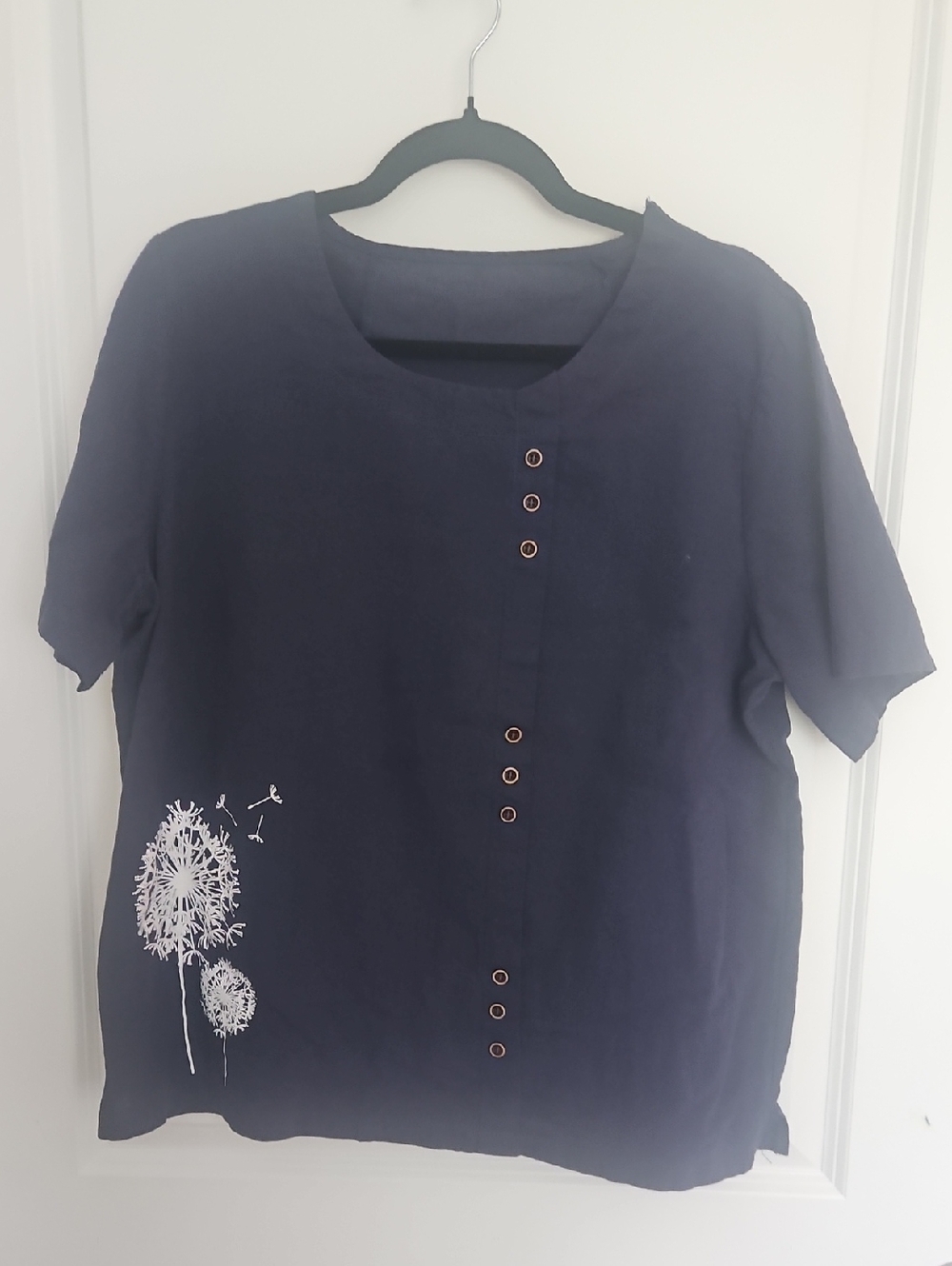 Women’s Navy Short-Sleeve Top with Dandelion Print